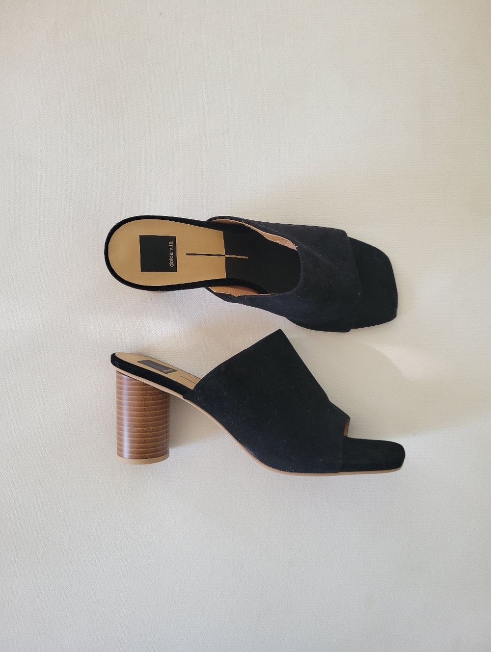 NWOB Dolce Vita Black Vegan Suede Open-Toe Mule Heels